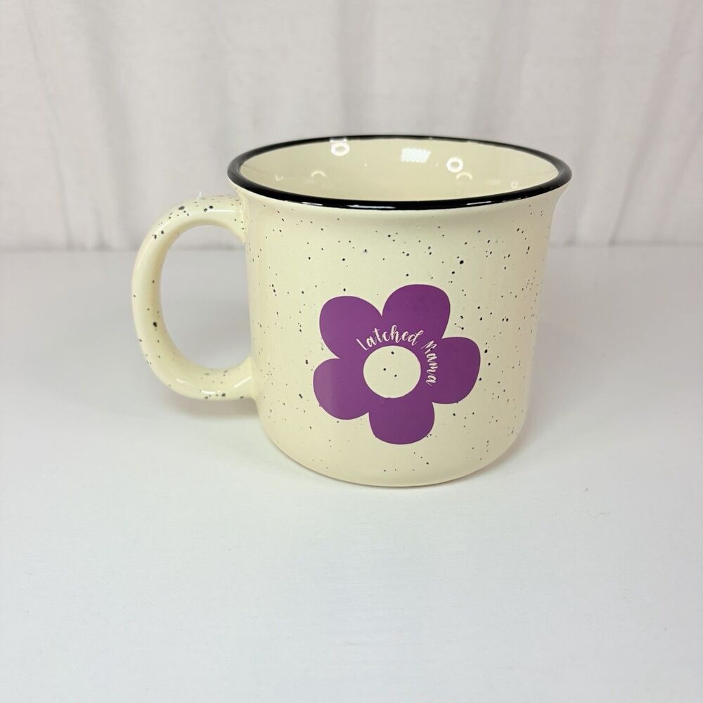 Latched Mama Purple Flower Coffee Cup Mug Ceramic Tan